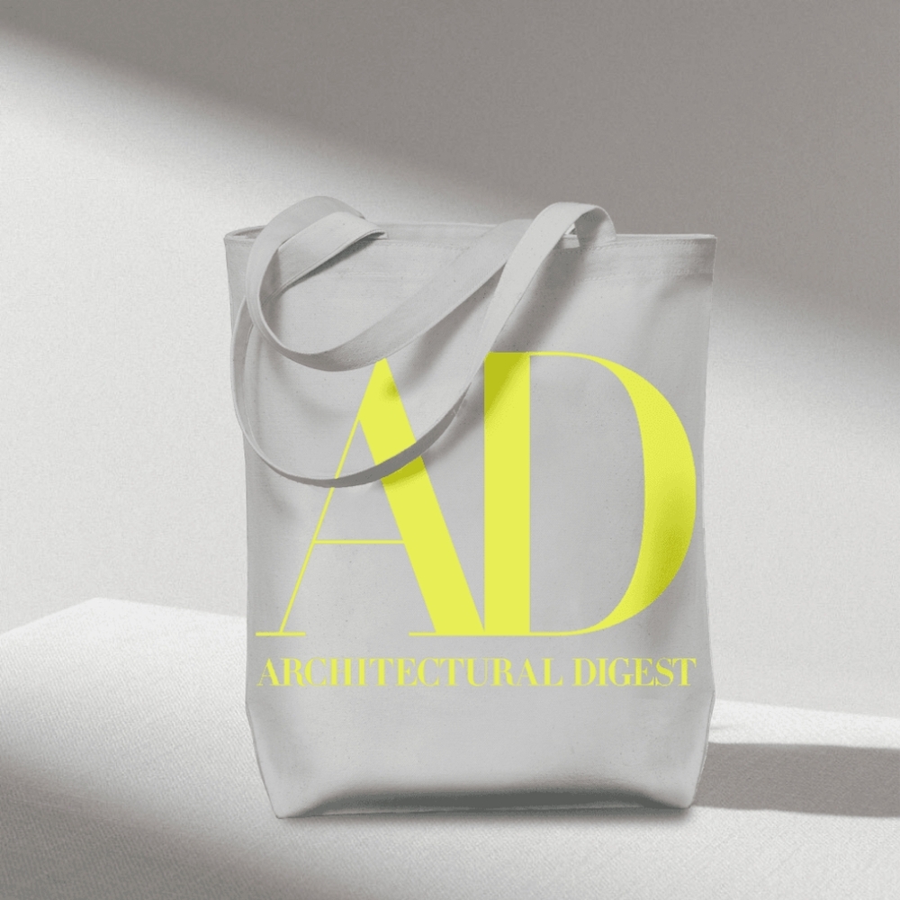 Architectural Digest "AD" Grey Tote Bag with Bold Yellow Text (NWOT)